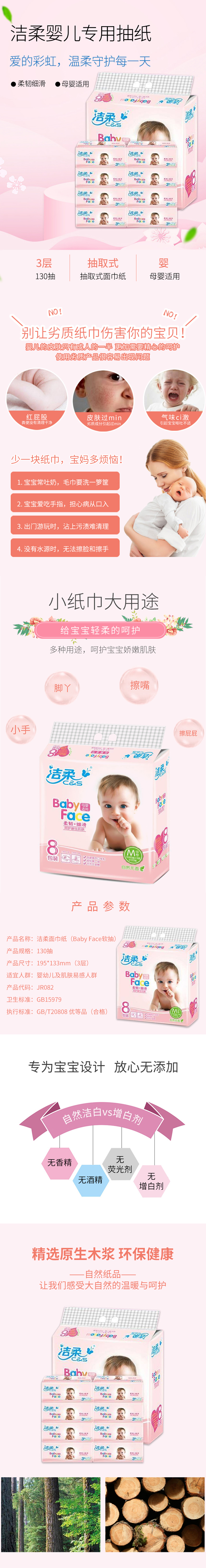 洁柔纸面巾 (BabyFace软抽) 130抽3层(8包装)